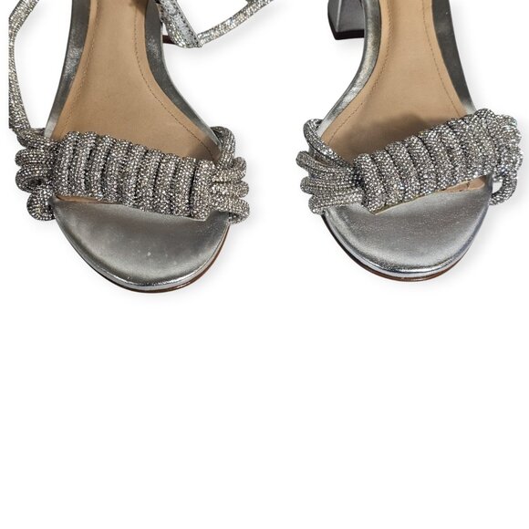 Schutz Jewell Silver Metallic Crystal Block Heel Sandals 8 NIB - Picture 2 of 5